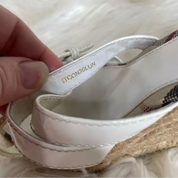 Burberry strappy Nova check Plaid Jute wedge Espadrille sandals Coastal 37