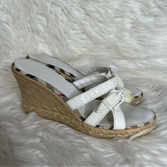 Burberry strappy Nova check Plaid Jute wedge Espadrille sandals Coastal 37