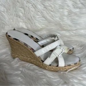 Burberry strappy Nova check Plaid Jute wedge Espadrille sandals Coastal 37