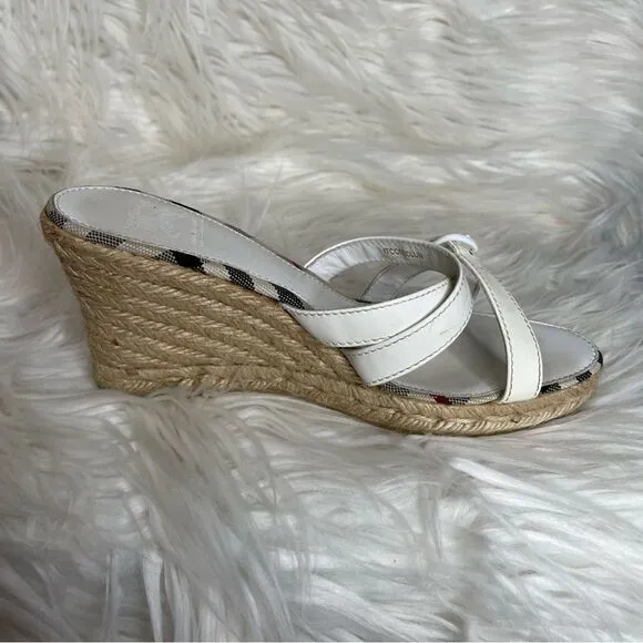 Burberry strappy Nova check Plaid Jute wedge Espadrille sandals Coastal 37