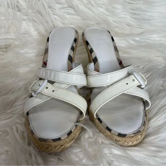 Burberry strappy Nova check Plaid Jute wedge Espadrille sandals Coastal 37