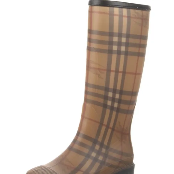 Burberry Tan Plaid Winter &amp; Rain Boots 38 GC
