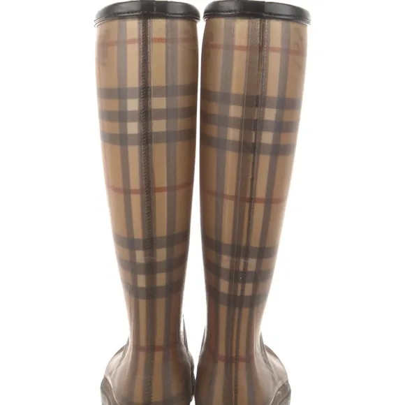 Burberry Tan Plaid Winter &amp; Rain Boots 38 GC