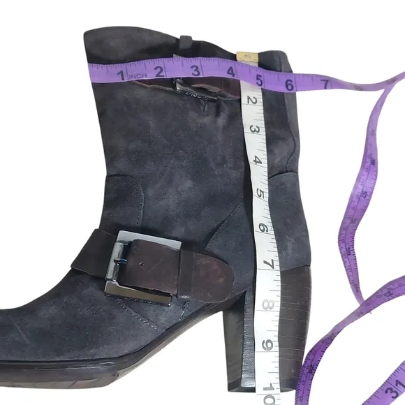 C Doux Suede Leather Double Buckled  Slouchy Style Heeled Boots