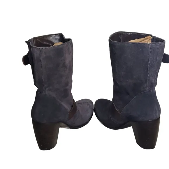 C Doux Suede Leather Double Buckled  Slouchy Style Heeled Boots
