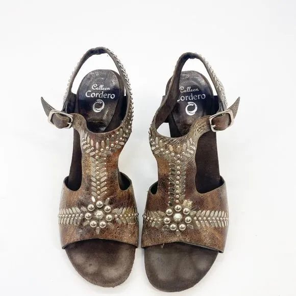 Calleen Cordero Aztec Studded T Strap Sandals 9.5