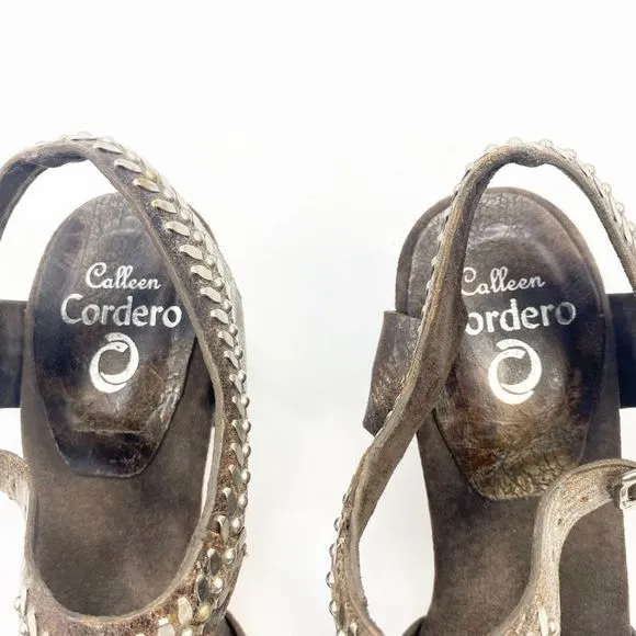 Calleen Cordero Aztec Studded T Strap Sandals 9.5