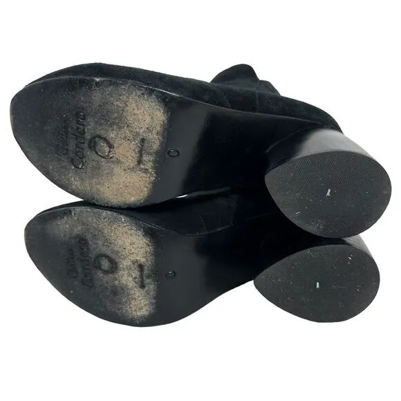 Calleen Cordero Black Suede Chunky Heel Ankle Boots , size 10