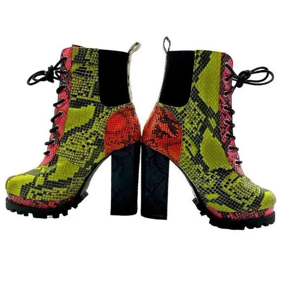 Cape Robbin Neon Snake Print Platform Boots Size 6M – Eye-Catching &amp; Rare!