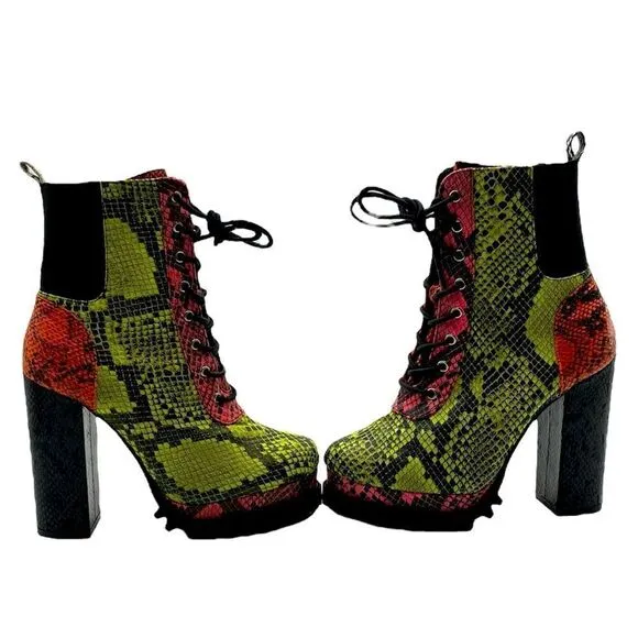 Cape Robbin Neon Snake Print Platform Boots Size 6M – Eye-Catching &amp; Rare!