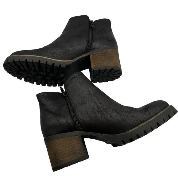 Carlos by Carlos Santana Womens 8.5 Ankle Boots Zips Lug Sole 3&quot; Chunky Heel
