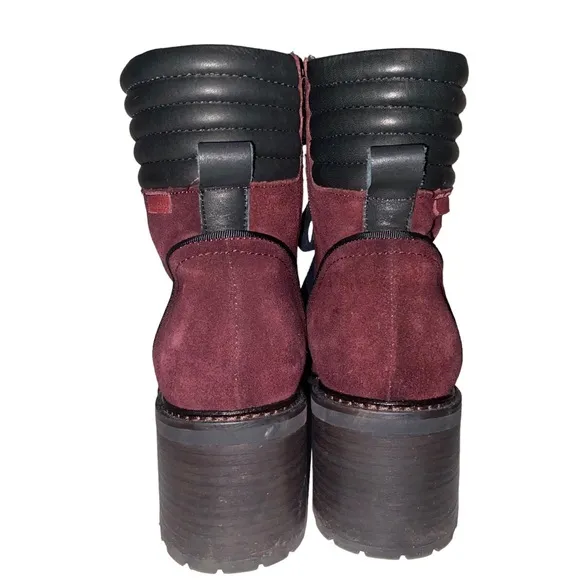 Carmela Burgundy Suede Leather Heeled Boots Womens Size 39 (8.5) Chunky Combat