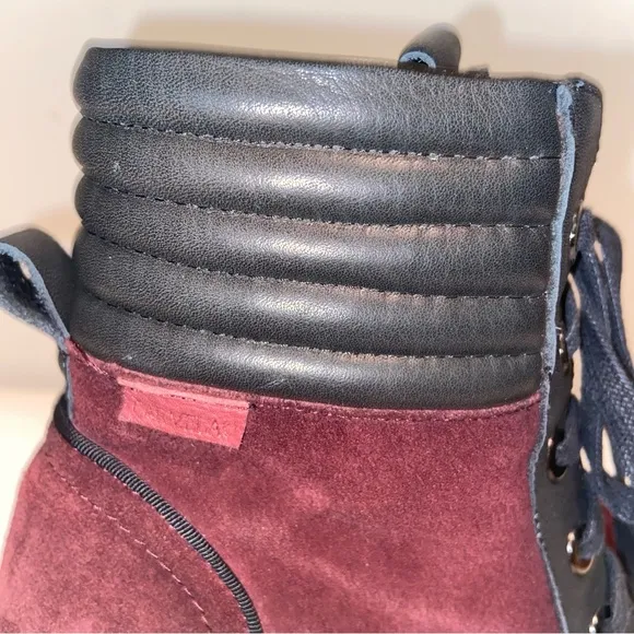 Carmela Burgundy Suede Leather Heeled Boots Womens Size 39 (8.5) Chunky Combat