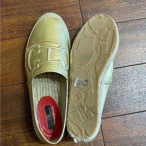 Carolina Herrera Gold Espadrille Loafers **Authentic**