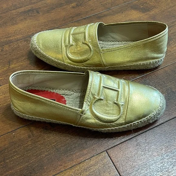 Carolina Herrera Gold Espadrille Loafers **Authentic**