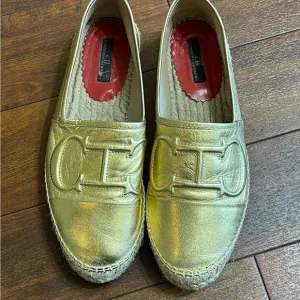 Carolina Herrera Gold Espadrille Loafers **Authentic**