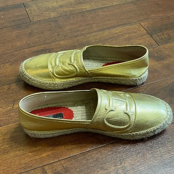 Carolina Herrera Gold Espadrille Loafers **Authentic**