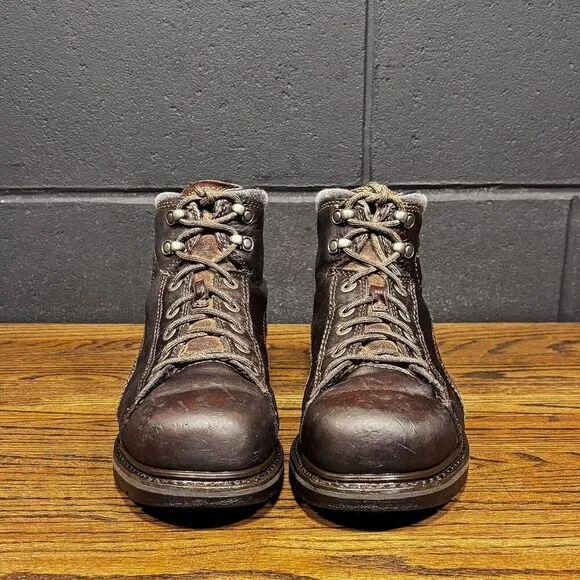 CAT Chunky Brown Leather Steel Toe Lace Up Boots Women’s 11
