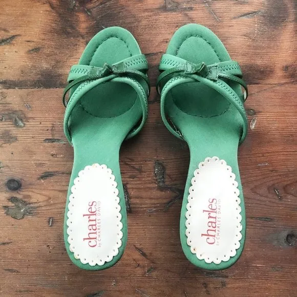Charles David Leaf Green Slide Sandals Size 6.5 B NEW