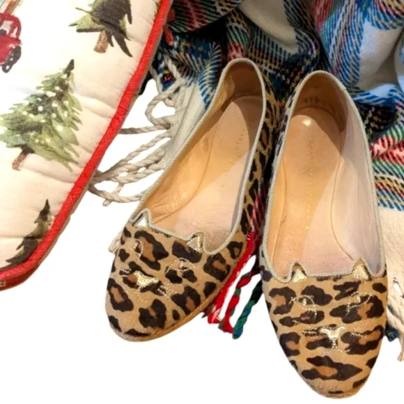 Charlotte Olympia kitty calf hair flats loafers leather Italy 🐯😻🐯♥️LOOK👀😻