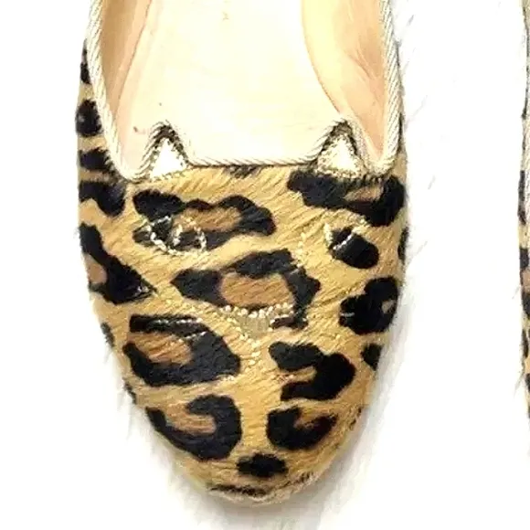 Charlotte Olympia kitty calf hair flats loafers leather Italy 🐯😻🐯♥️LOOK👀😻