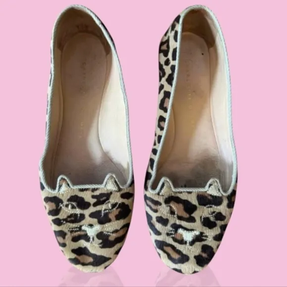 Charlotte Olympia kitty calf hair flats loafers leather Italy 🐯😻🐯♥️LOOK👀😻