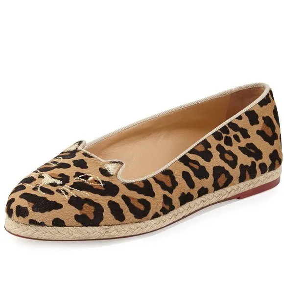 Charlotte Olympia kitty calf hair flats loafers leather Italy 🐯😻🐯♥️LOOK👀😻