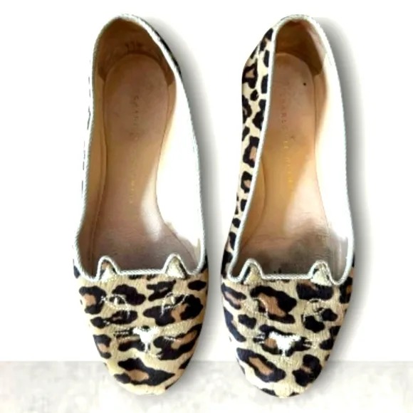 Charlotte Olympia kitty calf hair flats loafers leather Italy 🐯😻🐯♥️LOOK👀😻