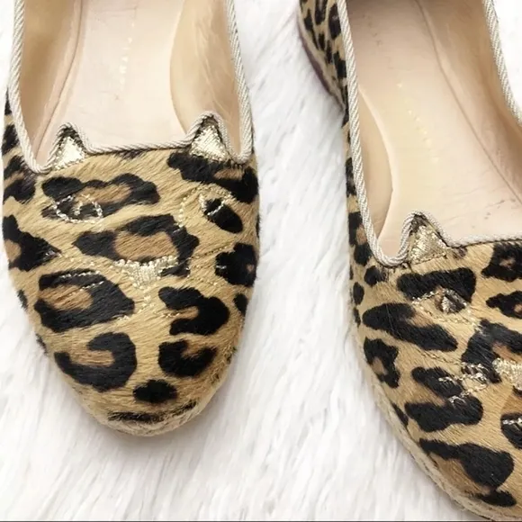 Charlotte Olympia kitty calf hair flats loafers leather Italy 🐯😻🐯♥️LOOK👀😻