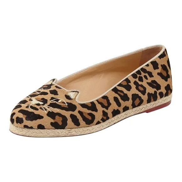 Charlotte Olympia kitty calf hair flats loafers leather Italy 🐯😻🐯♥️LOOK👀😻