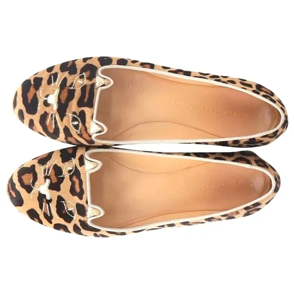 Charlotte Olympia kitty calf hair flats loafers leather Italy 🐯😻🐯♥️LOOK👀😻