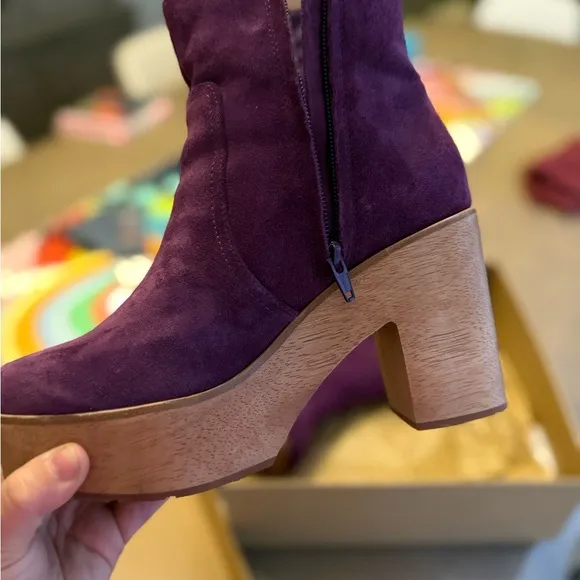 Charlotte Stone Purple and Brown Heeled Ankle Boots