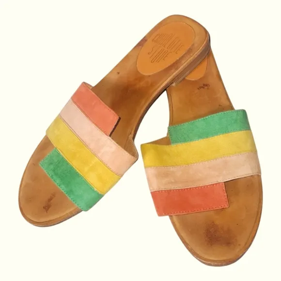 Charlotte Stone Women's Multicolor Leather Cushioned Footbed Sandals Sz 10