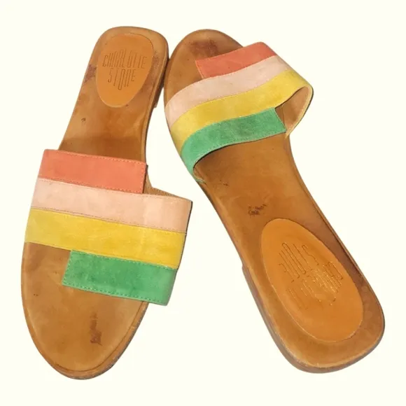 Charlotte Stone Women's Multicolor Leather Cushioned Footbed Sandals Sz 10