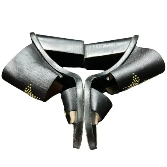 Chloe Black Leather Studded Block Heel Sandals With Gold Embellishments Sz 38.5