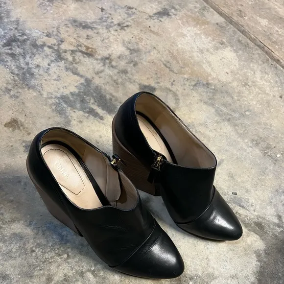 Chloe Leather Pointed Toe Booties - authentic