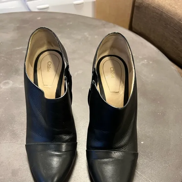 Chloe Leather Pointed Toe Booties - authentic