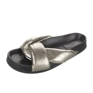 Chloe Silver Metallic Puffy Slide Sandals