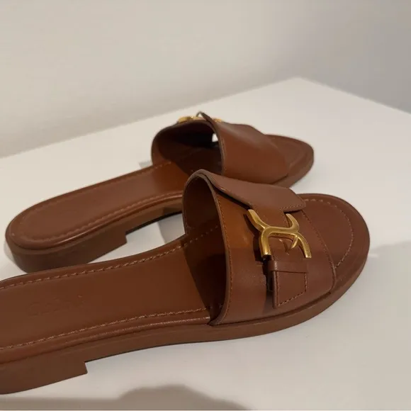 Chloe Tan Leather Slide Sandals