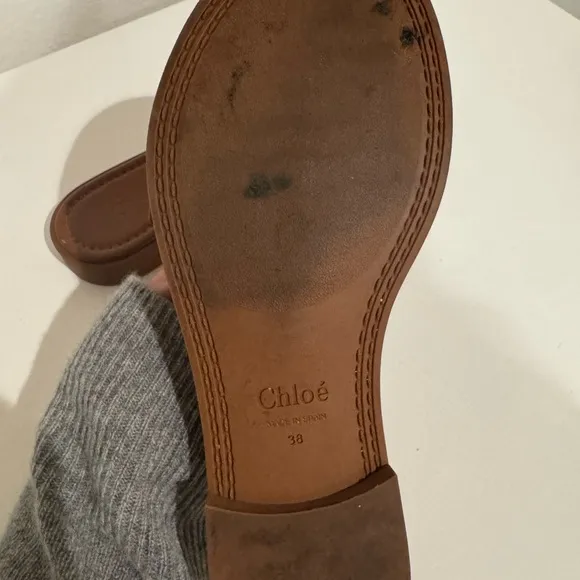 Chloe Tan Leather Slide Sandals