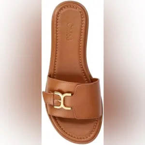 Chloe Tan Leather Slide Sandals