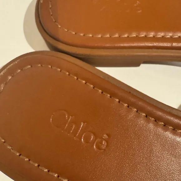 Chloe Tan Leather Slide Sandals