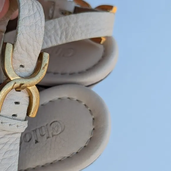 Chloe White Leather Cork Wedge Platform Slingback Sandals Size 39