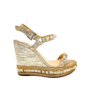Christian Louboutin Metallic Gold Studded Espadrille Platform Sandals EU 37