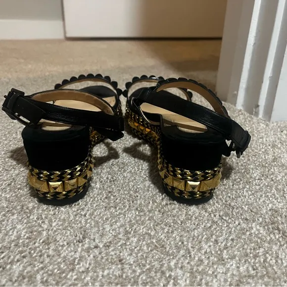 Christian Louboutin Size 39 Black and Gold Studded Sandals