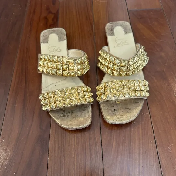 Christian louboutin studded Gold Embellished Women's Sandals