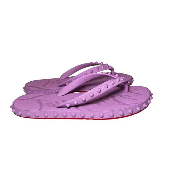 Christian Louboutin Super Loubi Flip Spikes Peony Studded Flat Thong Sandals 39