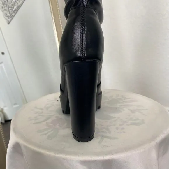 Chunky Black Faux Leather Lug Sole Platform Over The Knee Boots EU 39 / US 8.5