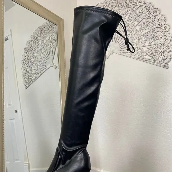 Chunky Black Faux Leather Lug Sole Platform Over The Knee Boots EU 39 / US 8.5