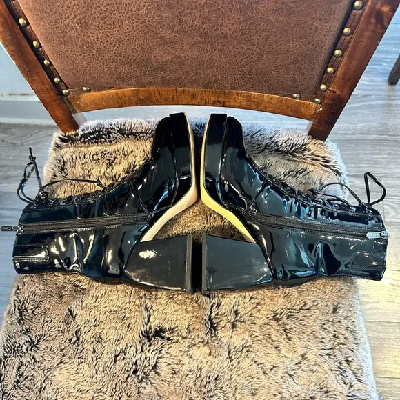 Circus by Sam Edelman PatentLeather LaceUp Platform Chunky Heel Square Toe Boots